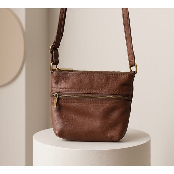 Fossil Vintage Brown Leather Crossbody Bag - Picture 1 of 10